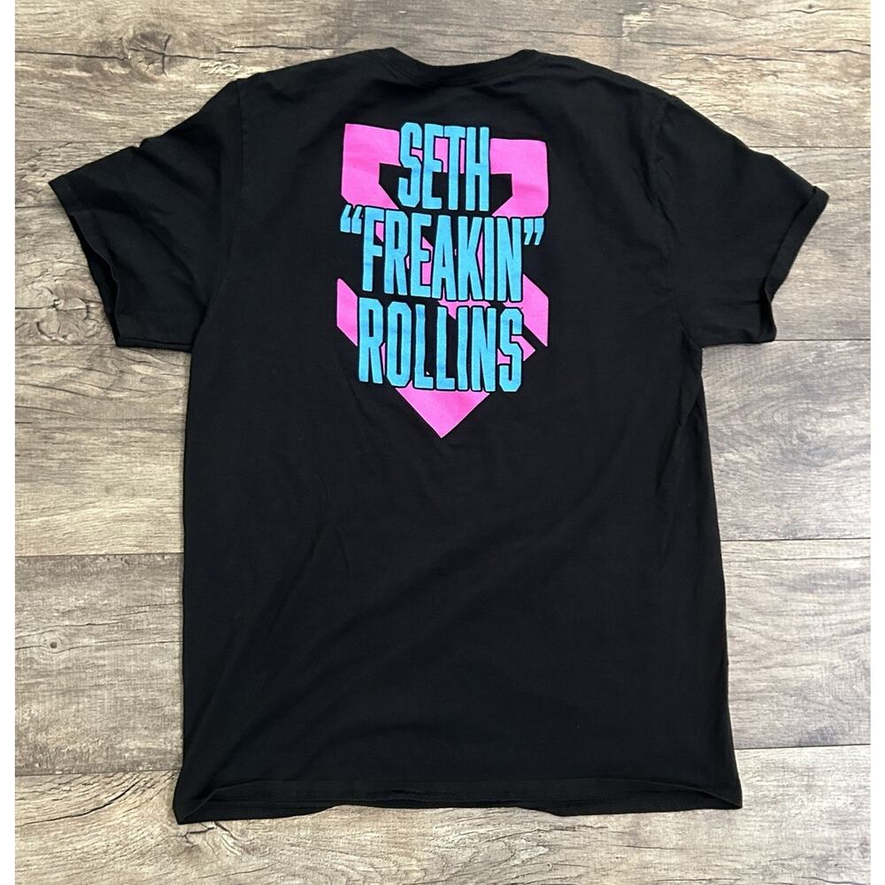 WWE Men's Large Black Seth "Freakin" Rollins Visionary Revolutionary Tee Neon - Picture 3 of 4